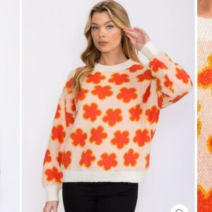 💕131 WOMEN'S LONG SLEEVES FLOWERS DETAILED PULLOVER FUZZY SWEATER